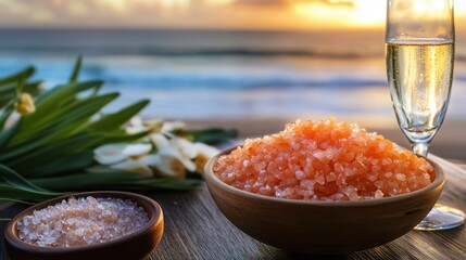 Elegant Seaside Dinner Setup with Champagne Glasses