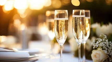 Elegant Wedding Reception Decor with Champagne Glasses