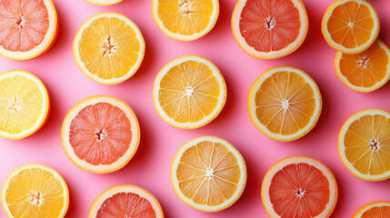 Photo Pink Background Citrus Fruit Orange Grapefruit Lemon