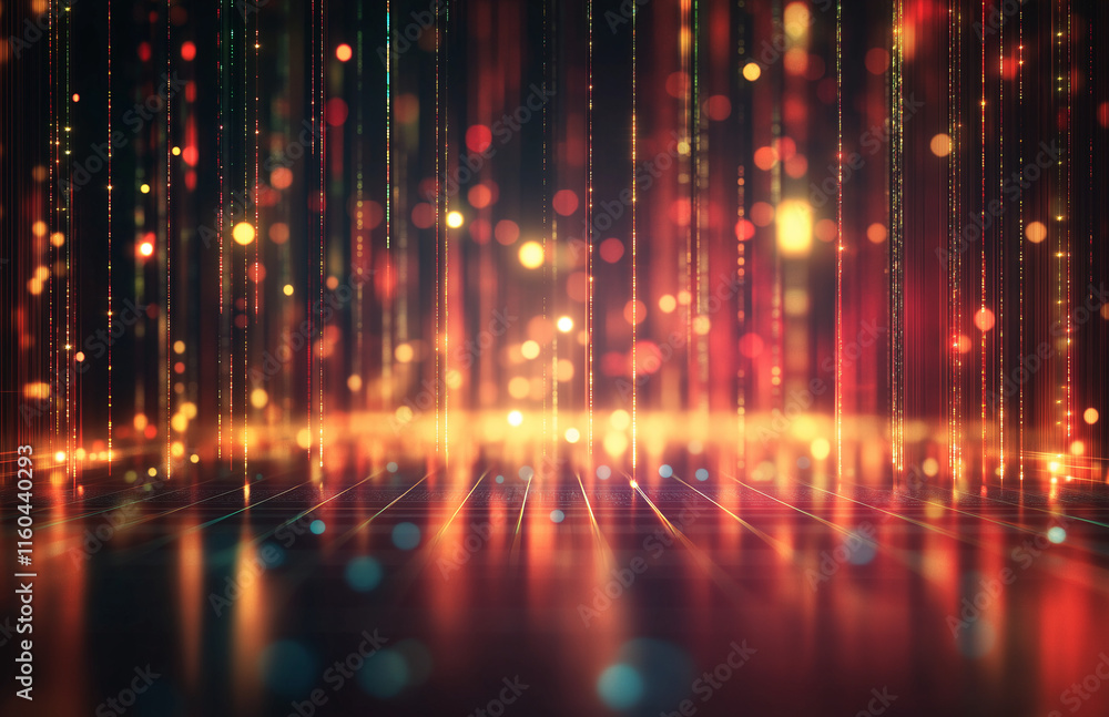 Aufkleber 4-abstract cityscape background featuring bokeh lights and glowing neon effects on a dark red gradie