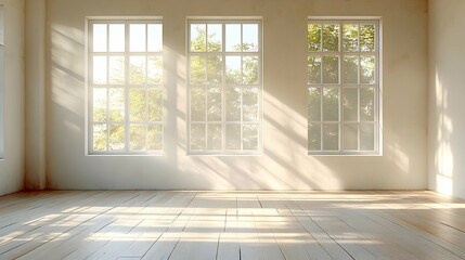 Illustration - Sunlit Room, Empty Space, Natural Light, Wood Floor