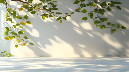 Illustration Background - Sunlight, Leaves, Shadows, White Wall, Floor