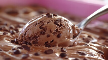 Close-up of Chocolate Chip Ice Cream Scoop