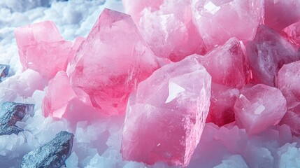 Pink Quartz Crystals Cluster