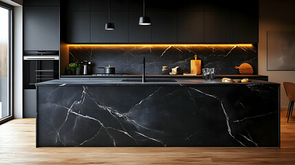 3D Illustration Modern Black Kitchen Interior Design