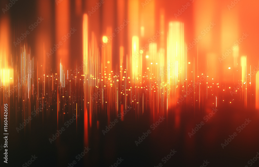 Poster 4-abstract cityscape background featuring bokeh lights and glowing neon effects on a dark red gradie