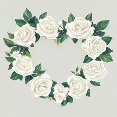 White roses arranged in a heart shape.