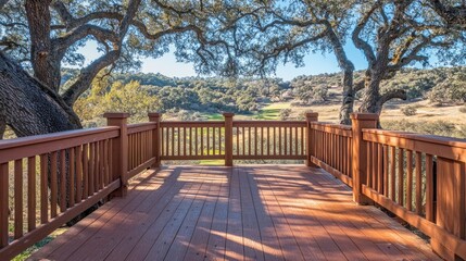 Scenic View from Wooden Deck Surrounded by Majestic Trees