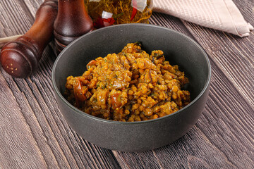 Vegan garnish - lentil with vegetables