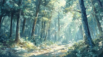 Sunlit Path Through A Lush Green Forest