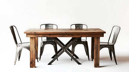 A wooden dining table with four chairs around it