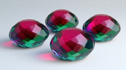 Fourfaceted Gemstones, Red and Teal