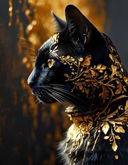A captivating portrait of a cat with a golden sheen, conveying a sense of elegance and mystique.
