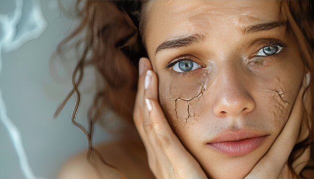 Woman with dry skin on hand, macro view