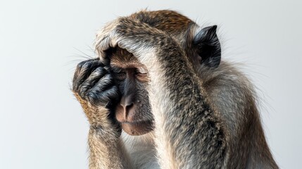 Monkey Covering Face with Hands in Thoughtful Pose