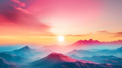 Obraz premium Vibrant Sunrise Paints Dreamlike Mountainscape: Digital Painting in Bold Hues. AI Generated