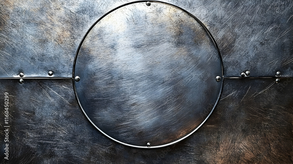 Poster A circular metallic design with a textured background and connecting elements.