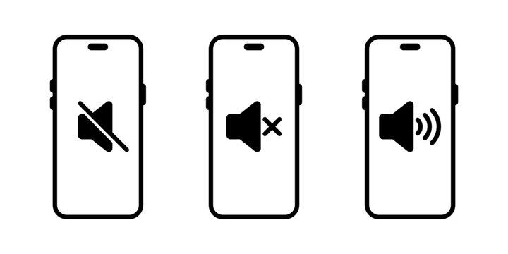No sound smartphone icon set. Volume speaker on phone screen sign symbol