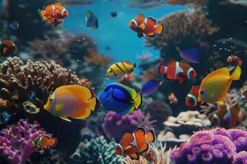 Naklejka premium Colorful fishes under the sea at the reef