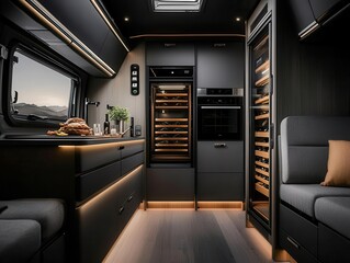 A luxury motorhome with a premium wine storage system and climatecontrolled interiors