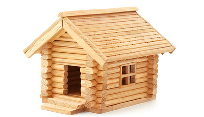 Wooden house model isolated on white. Saving money concept