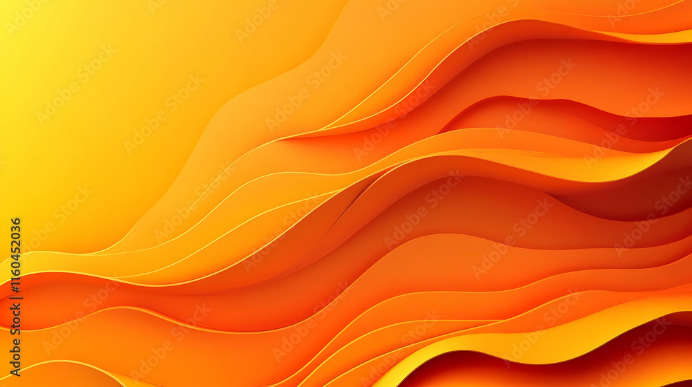 Poster abstract waves in warm orange and yellow tones create a dynamic and vibrant background.