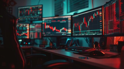 Advanced Trading Setup with Multiple Monitors Displaying Market Data