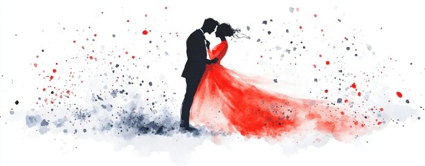 Fototapeta premium Romantic Watercolor Couple Silhouette.
