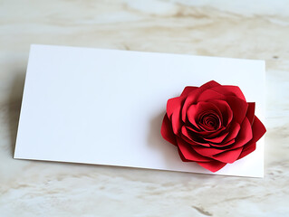 Rose with blank white love letter