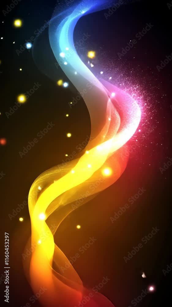 Poster colorful abstract wave with glowing particles creating a vibrant visual experience at night