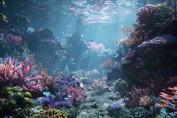 Naklejka premium Underwater coral reef in ocean world