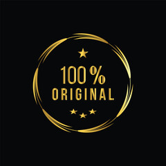 gold color 100% original Decorated Seal Stamp Icon Hand Drawn Label Design Vector Graphic Stock Illustration