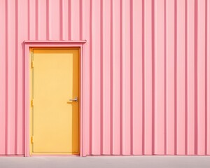 Bright pink and orange container cosmetic shop with pop art design, outdoor display racks, artistic district, vibrant midday atmosphere