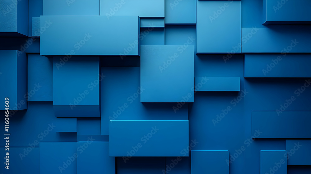 Poster abstract composition of blue geometric shapes creating a textured background.