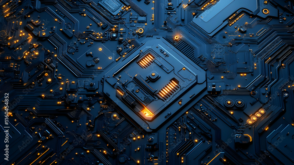 Aufkleber a close-up view of a circuit board with glowing components, symbolizing technology and innovation.