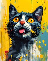 A playful and humorous image of a cat with a wide-eyed, surprised expression, capturing a moment of unexpected delight.