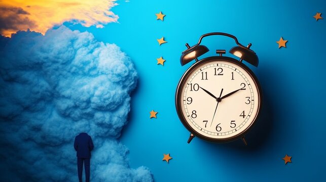 Stylized clock inside human silhouette symbolizes the passage of time and its impact on human life, representing the balance between moments and existence.