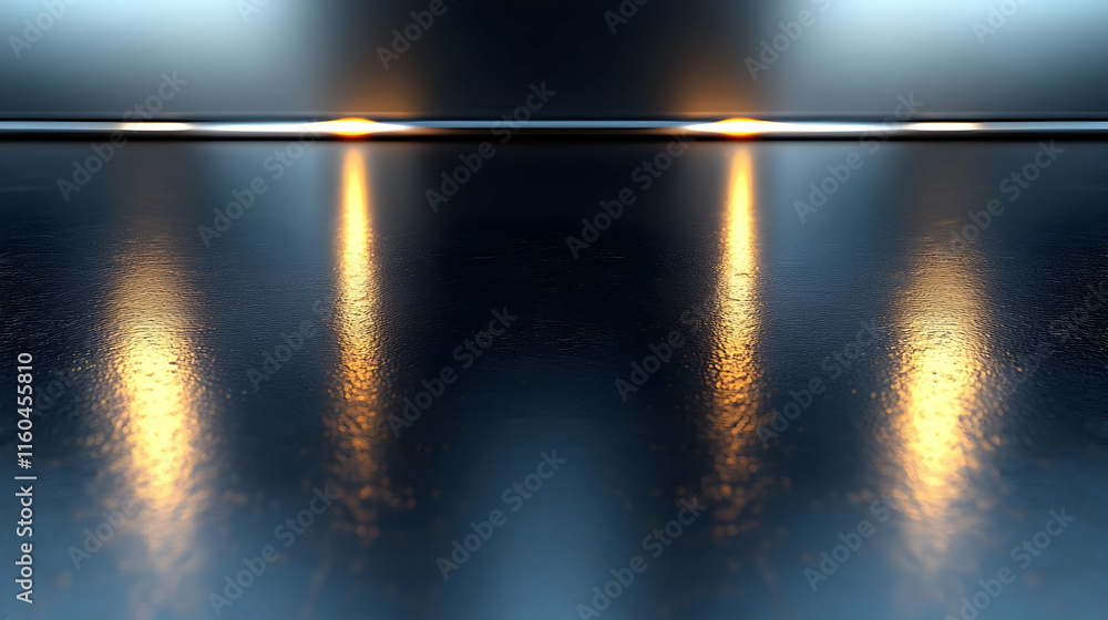 Poster a reflective surface with soft lighting creating an ambient atmosphere.