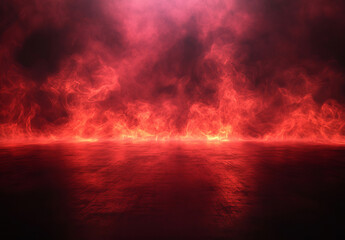 Naklejka premium A dramatic interplay of red light and mist against a dark background, evoking mystery and intrigue. The glowing atmosphere adds depth to this striking design.