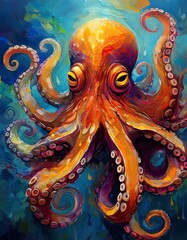 abstract picture of a beautiful octopus ,oil paint artwork style