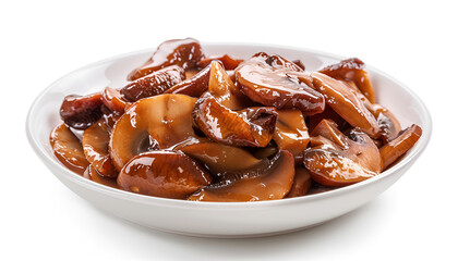 Tasty marinated honey fungus mushrooms on white background