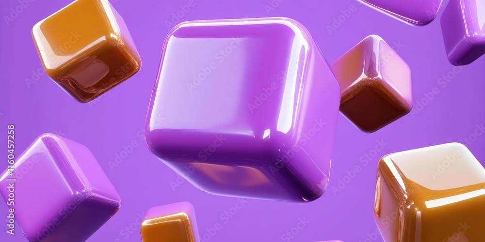 Poster colorful 3d cubes in vibrant purple and orange float against a solid background, creating a dynamic 