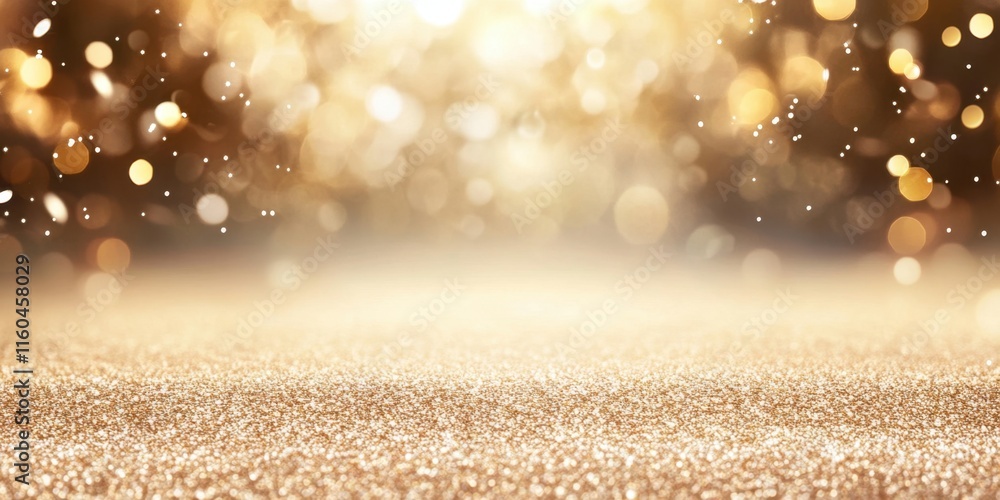 Poster a shimmering golden background with soft bokeh lights, creating a dreamy and festive atmosphere.