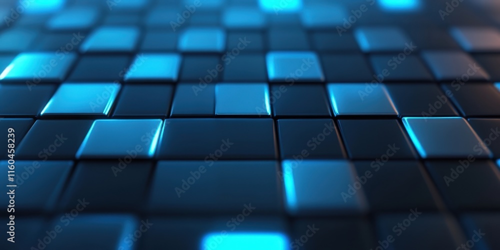 Aufkleber a vibrant, abstract grid of glowing blue and black tiles, creating a modern digital pattern with dep