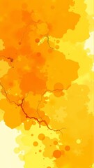 Vibrant abstract orange and yellow watercolor composition with cracks and circles