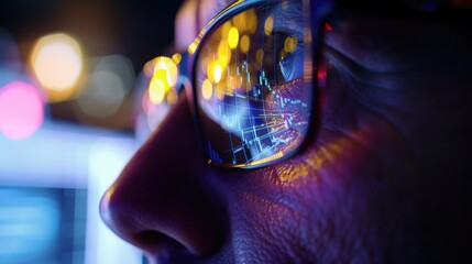 Market Data Reflected in Glasses During Financial Analysis