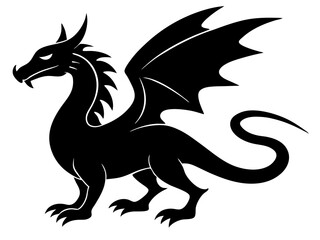 dragon black silhouette vector, Simple silhouette Design vector icon with white background