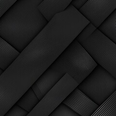 Fototapeta premium Abstract black geometric pattern with overlapping stripes and textured surfaces.
