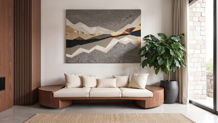 Generative AI, Minimalist Living Room Combining Natural Materials and Modern Design