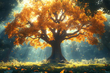 Radiant Tree in Peaceful Forest Clearing